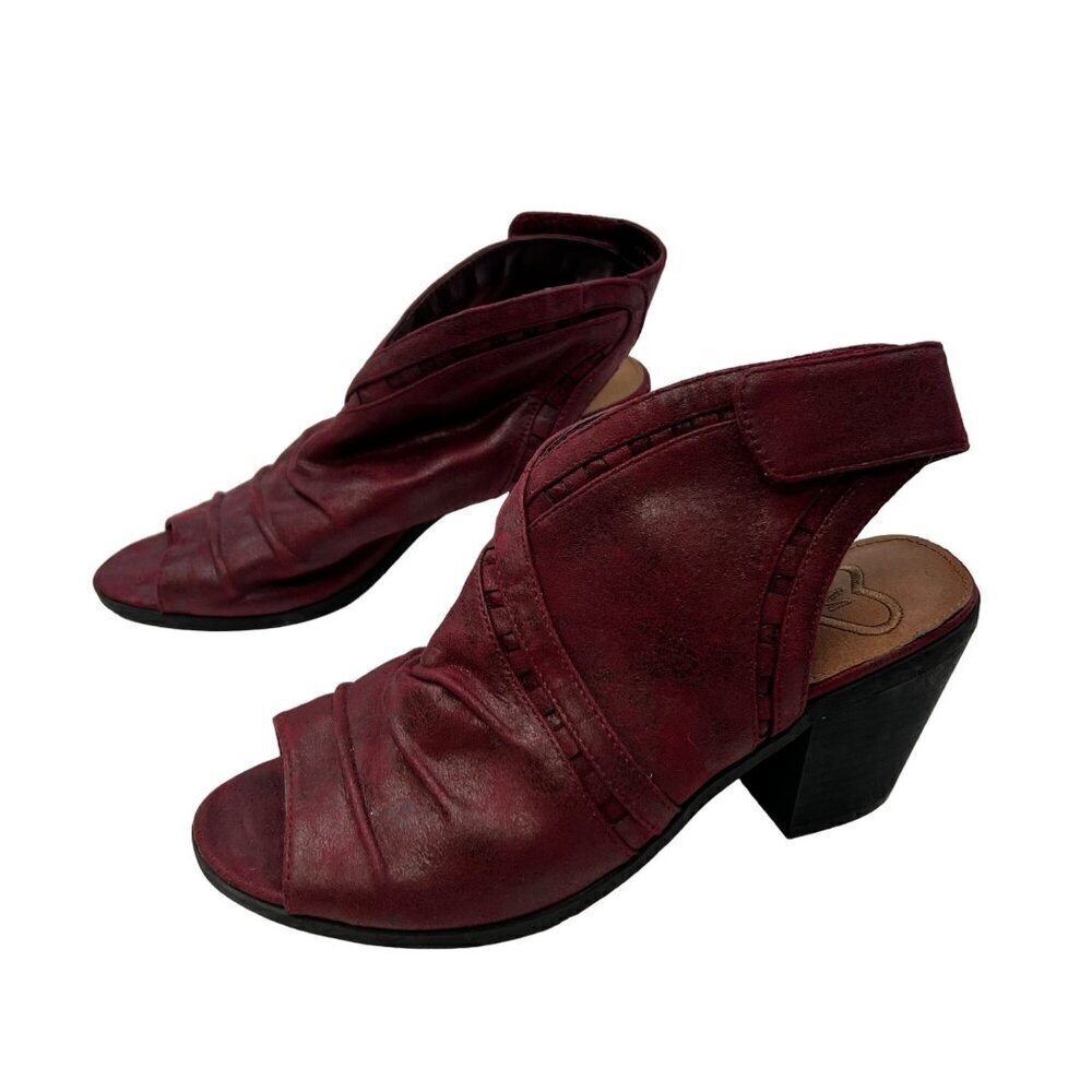 Madeline Women's Peep Toe Heeled Booties Burgundy/Black Size 6.5M Velcro